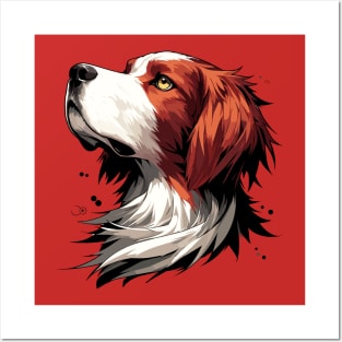 Stunning and Cool Irish Red and White Setter Monochrome and Gold Portrait for Father's Day Posters and Art